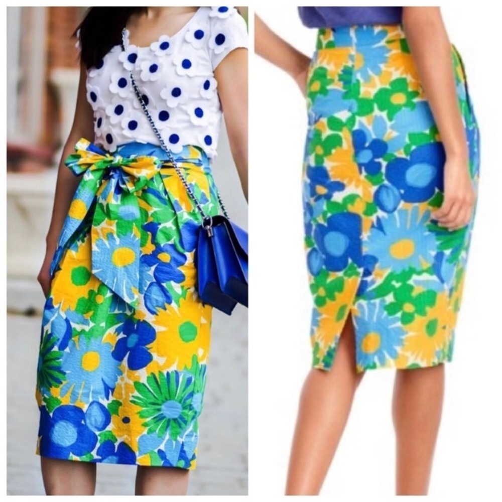 NWT J Crew Puckered Morning Floral Tie Waist Midi Skirt Size 0 Colorful Textured - Picture 10 of 10